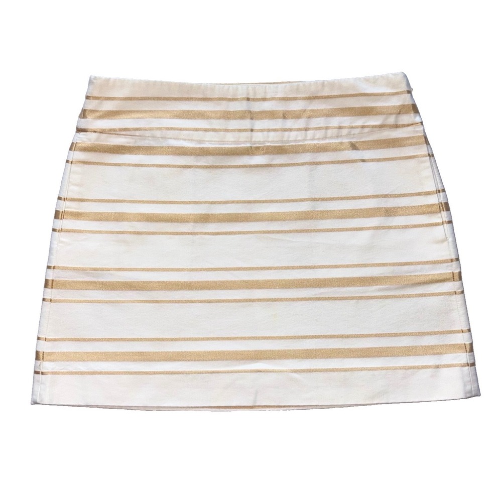 J. Crew White & Gold Metallic Striped A-Lined Mini Skirt Women's Size 4 Office